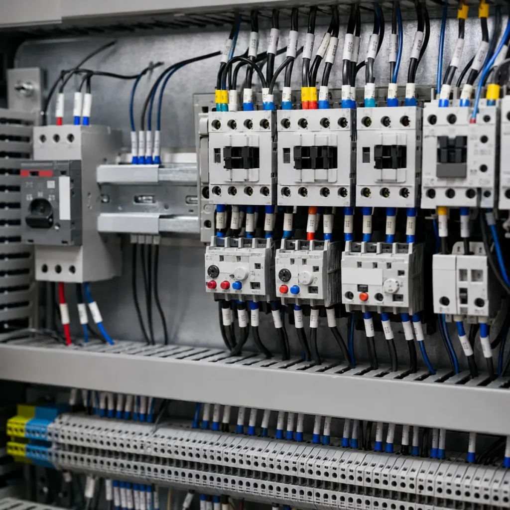 Contactores y relés térmicos de tablero de control eléctrico