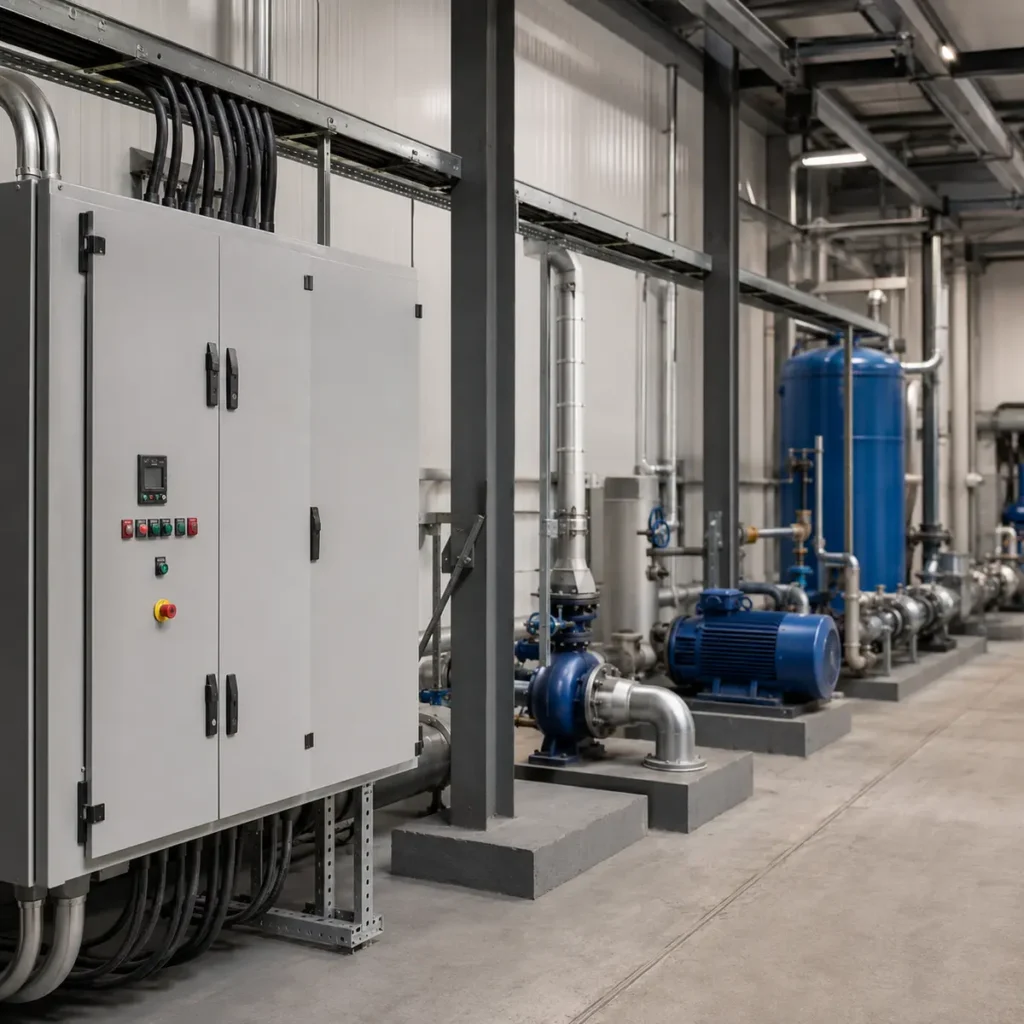 Planta industrial alimentada desde tablero eléctrico trifásico general