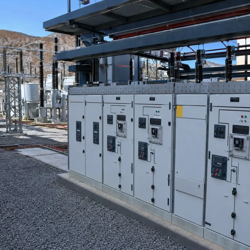 Subestación eléctrica industrial con tableros de media tensión