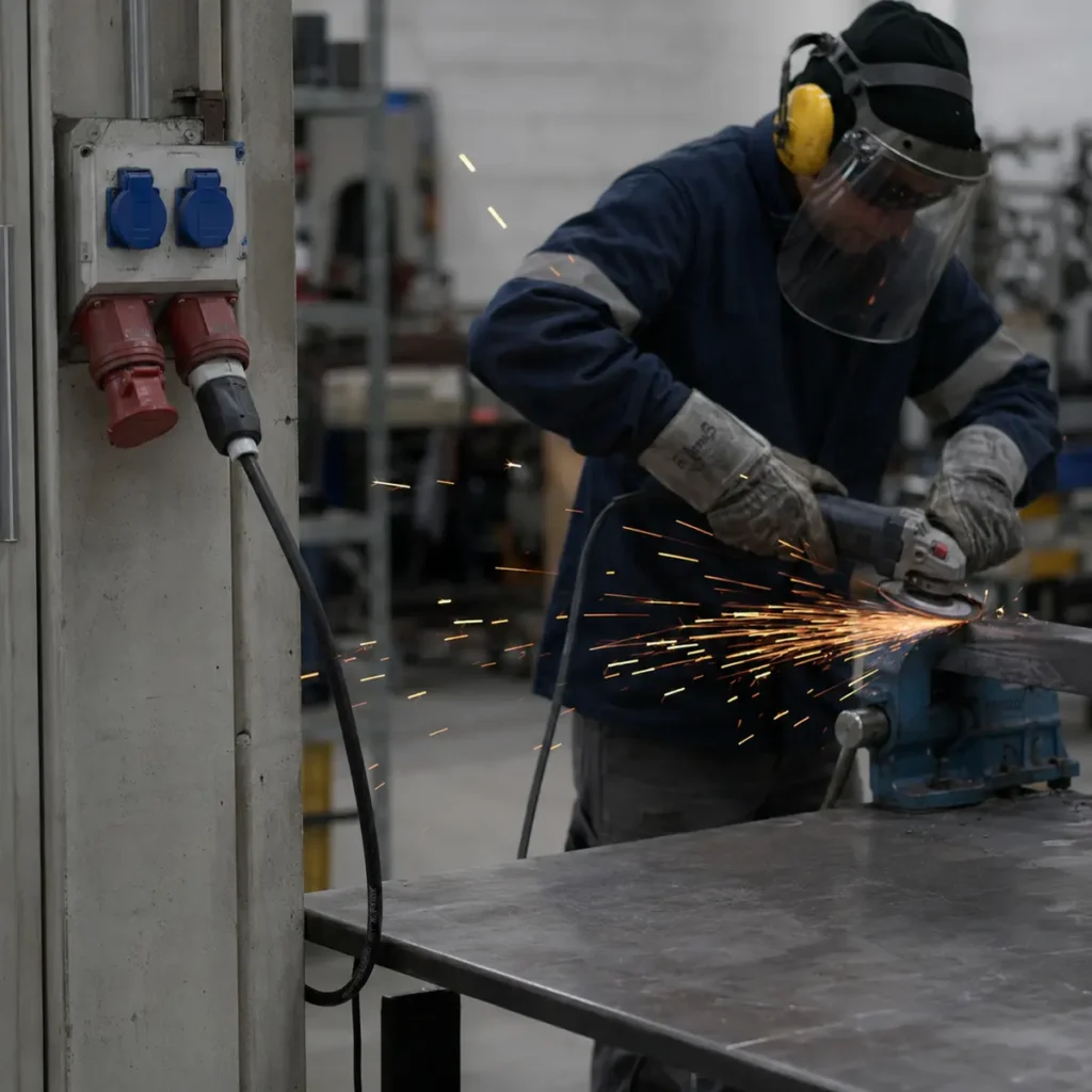Maquinaria de faena alimentada por tablero de enchufes industriales
