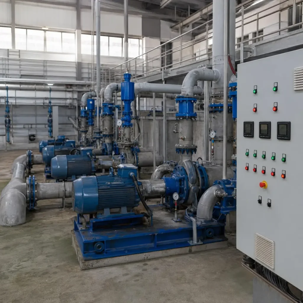 Bombas industriales operando controladas por tablero eléctrico