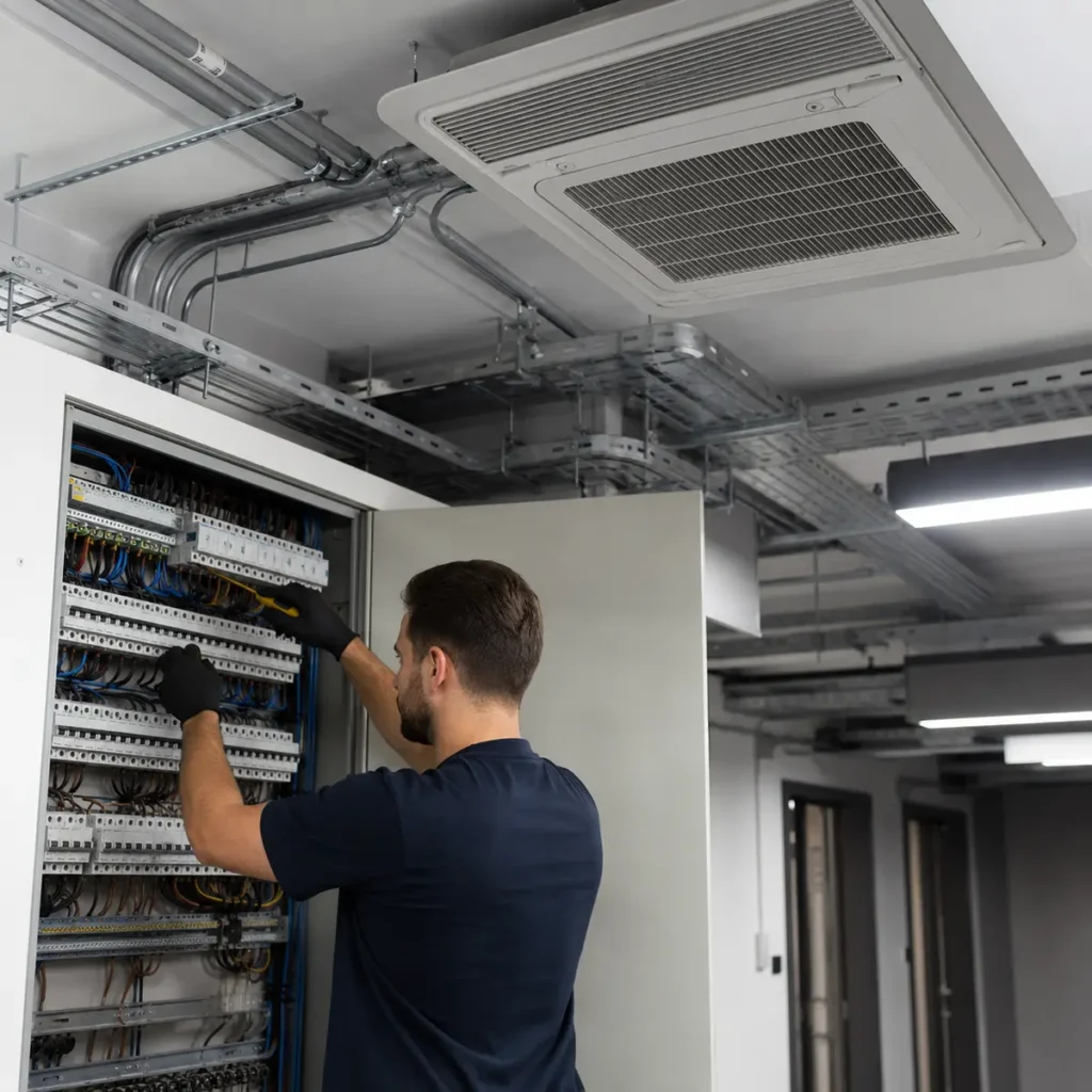 Área comercial alimentada eléctricamente desde tablero de distribución